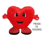 Red heart-shaped plush toy with a smiling face and "PRESS TO RECORD" text