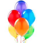 Cluster of colorful helium balloons on a white background