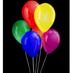 Cluster of colorful balloons on white strings against a black background