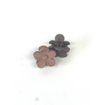 Two flower-shaped hair clips in dusty pink and gray
