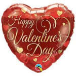 Heart-shaped red Valentine’s Day balloon with gold lettering