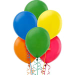 Cluster of colorful balloons with curled ribbons