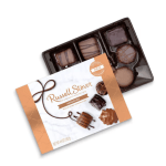 Box of assorted chocolates in a plastic tray