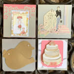 Four handmade greeting cards with wedding and baby themes