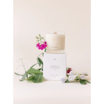 Soy candle in a white box with pink and white flowers