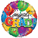 Round balloon with colorful balloons and the words Congrats Grad