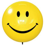 Yellow smiley face balloon on a white background