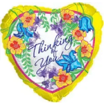 Heart-shaped balloon with flowers and the words "Thinking of You"