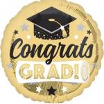 Gold graduation balloon with a cap icon and the words Congrats Grad!
