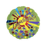 Round foil balloon with "Congratulations!" and colorful stars
