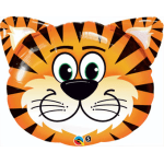 Tiger face foil balloon with orange and black stripes