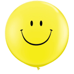 Yellow smiley-face balloon on a white background