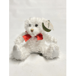 White plush teddy bear with a red bow and gold accents