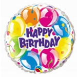 Round birthday balloon with colorful balloons and "Happy Birthday" text
