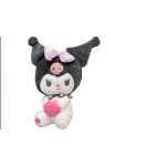 Plush character toy with black ears, a pink bow, and a white face and body