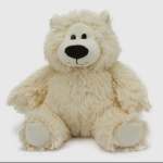 Cream-colored teddy bear plush toy sitting on a white background