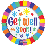 Round multicolor balloon with "Get Well Soon!" text