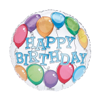 Round birthday balloon with colorful balloons and "HAPPY BIRTHDAY" text