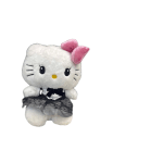 Hello Kitty plush toy in a black dress with a pink bow