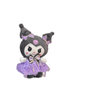 Plush doll in a purple dress with bows