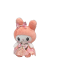 Pink plush bunny doll with a bow and dress