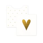 Two white cards with gold dots and a gold heart design