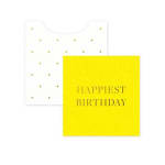Birthday card with a yellow front and white polka-dot envelope