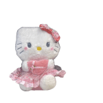 Hello Kitty plush toy in a pink dress with a bow