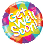 Round multicolor balloon with "Get Well Soon" text