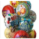 Cluster of colorful printed balloons with birthday messages