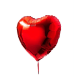 Red heart-shaped foil balloon with a ribbon tail