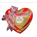 Heart-shaped Ferrero Rocher chocolate box with a purple ribbon