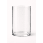Clear cylindrical glass vase on a white background