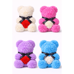 Rose-covered teddy bears in white, pink, purple, and blue