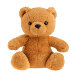 Brown teddy bear plush toy sitting on a white background