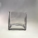 Empty square clear glass vase on a light background