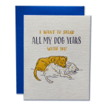 Greeting card with two sleeping dogs and a dog-themed message