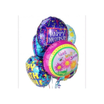 Cluster of colorful foil balloons with anniversary and get well messages