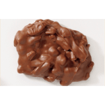 A mound of chocolate-covered candy clusters on a white background