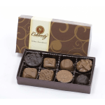 Box of assorted chocolates in a brown gift box