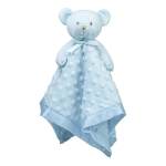 Light blue teddy bear security blanket with a satin bow
