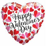 Heart-shaped balloon with red and pink hearts and "Happy Valentine's Day" text