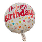 Round birthday balloon with hearts and stars