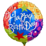 Round multicolor birthday balloon with "Happy Birthday" text