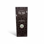 Box of milk chocolate with a dark geometric wrapper