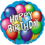 Round birthday balloon with colorful balloons and "Happy Birthday" text