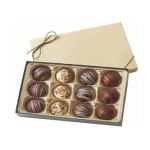 Box of assorted chocolates with a tied gift lid