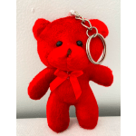Red teddy bear keychain with a ribbon bow