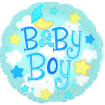 Round blue baby boy balloon with stars and clouds