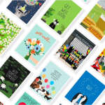 Assorted greeting cards with birthday, get well, sympathy, and baby themes